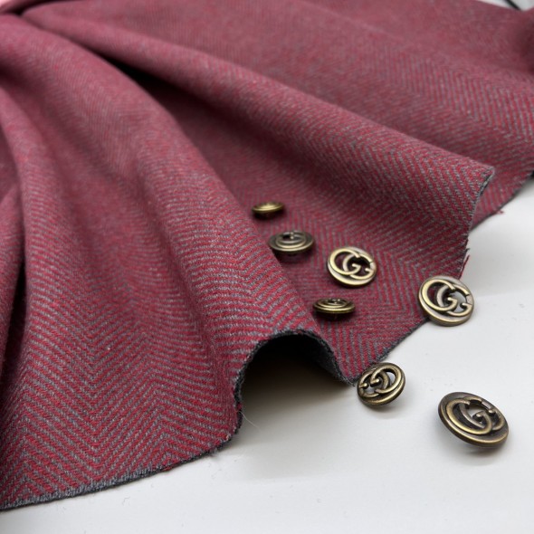 Ткань пальтовая серо-красная елочка с шерстью в составе
