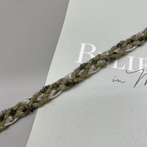 Тесьма плетеная серо-оливковая, 14 мм