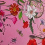 Шелк натуральный ярко-розовый с цветочным принтом