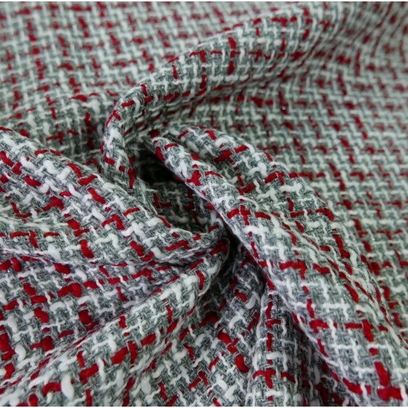 Ткань твид серый с добавлением красных и молочных нитей