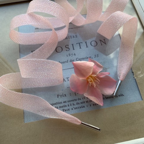 Прозрачные шнурки для декорирования одежды розовые с люрексом