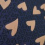 Ткань хлопок хаки с принтом сердечки на синем фоне