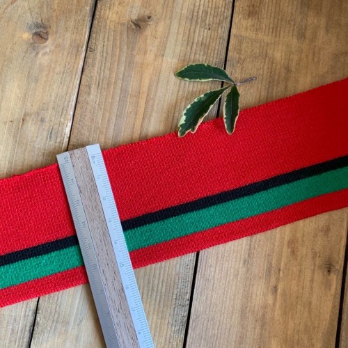 Подвязы трикотажные яркие красные с чёрной и зелёной полосками, вискозные