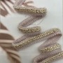 Тесьма цепочка золотистая, оплетенная нежно-розовыми пушистыми нитями, 1.5 см